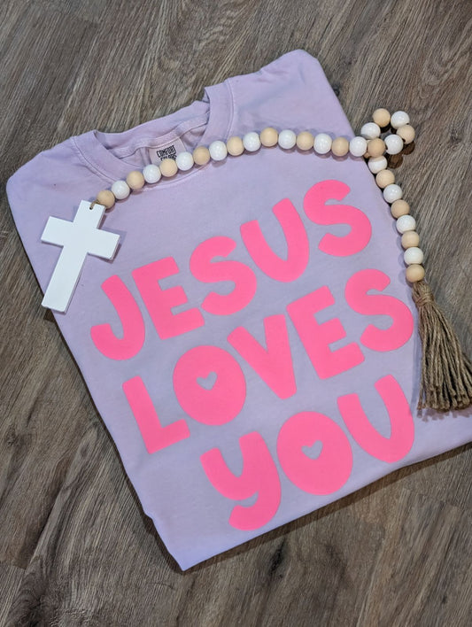 Jesus Loves You Puff Vinyl T Shirt