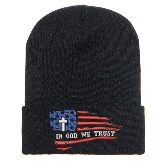 In God We Trust American Flag Embroidered Beanie!